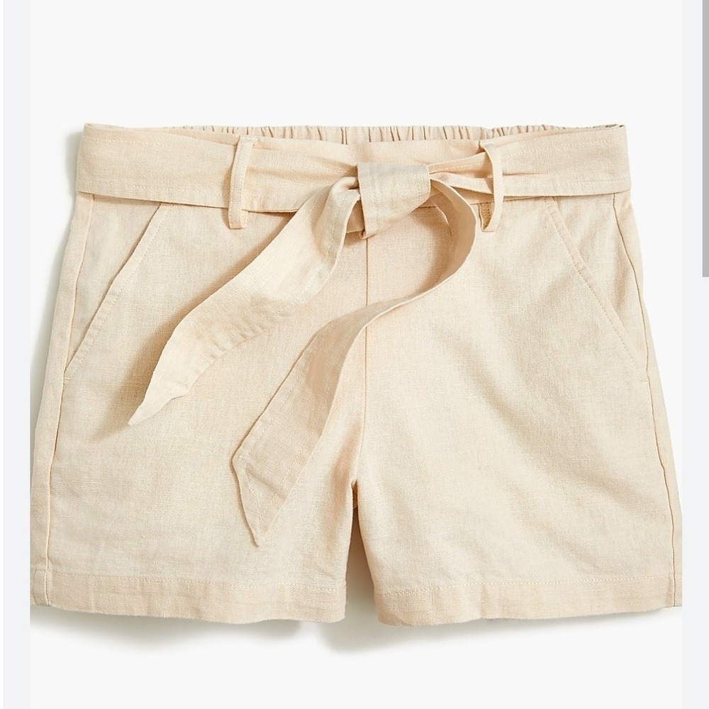 J. Crew 12 Linen Cotton Tie Waist Shorts Beige High Rise Elastic Back